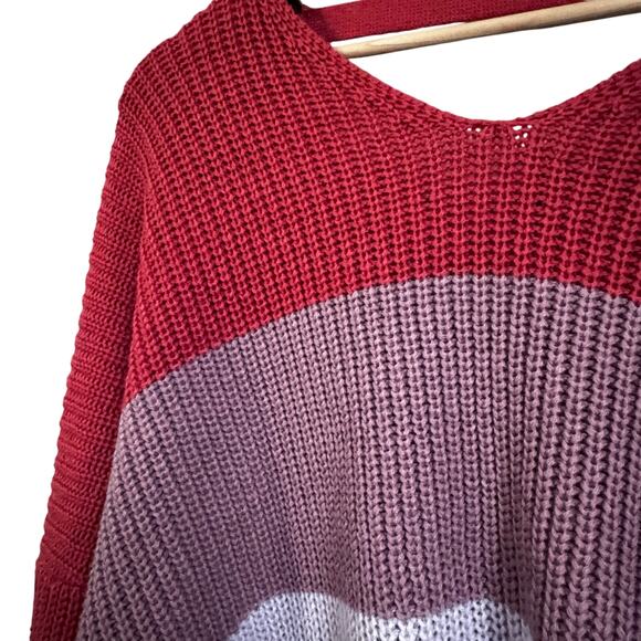 Rue21 Multicolor Striped Distressed Knit Sweater XL Fringe Hem Boho Cozy - Picture 3 of 6